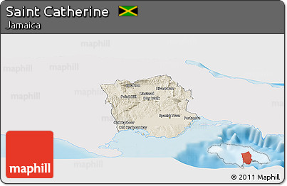 Shaded Relief Panoramic Map of Saint Catherine, single color outside