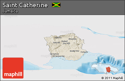 Shaded Relief Panoramic Map of Saint Catherine, single color outside