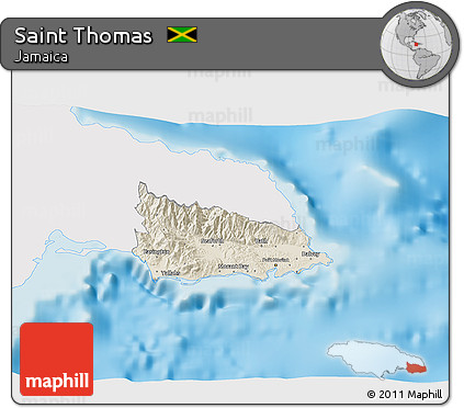 Shaded Relief 3D Map of Saint Thomas, single color outside