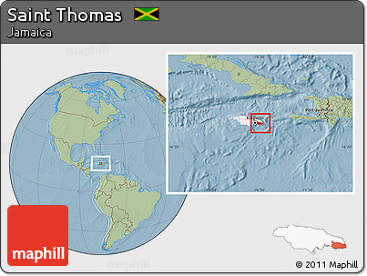 Savanna Style Location Map of Saint Thomas, highlighted country, hill shading