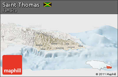 Shaded Relief Panoramic Map of Saint Thomas, lighten