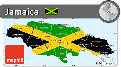 Flag Simple Map of Jamaica, single color outside, borders and labels