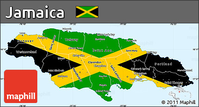 Flag Simple Map of Jamaica, single color outside, borders and labels