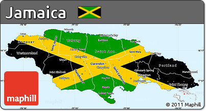 Flag Simple Map of Jamaica, single color outside, borders and labels