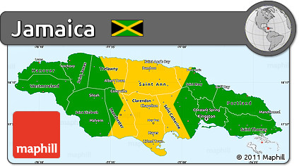 Flag Simple Map of Jamaica, single color outside, flag aligned to the middle
