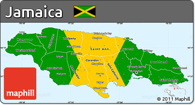 Flag Simple Map of Jamaica, single color outside, flag aligned to the middle