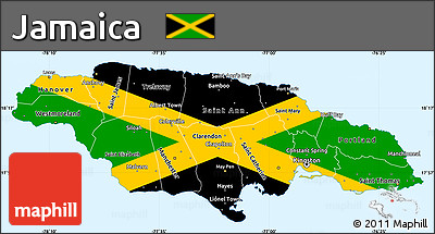 Flag Simple Map of Jamaica, single color outside, flag rotated