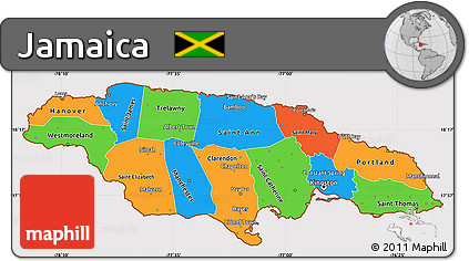 Political Simple Map of Jamaica, cropped outside