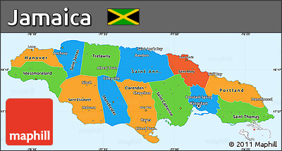 Political Simple Map of Jamaica, single color outside