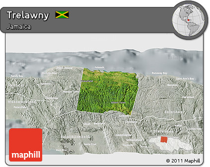 Satellite 3D Map of Trelawny, lighten, semi-desaturated