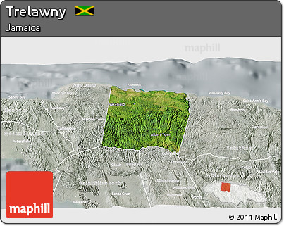 Satellite 3D Map of Trelawny, lighten, semi-desaturated