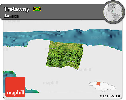 Satellite 3D Map of Trelawny, single color outside