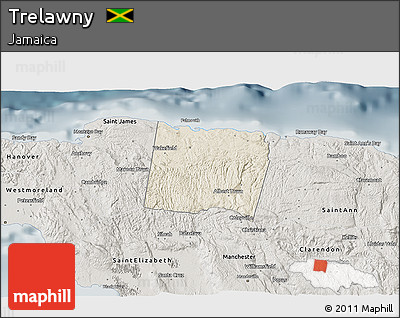 Shaded Relief 3D Map of Trelawny, semi-desaturated