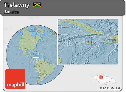 Savanna Style Location Map of Trelawny, hill shading