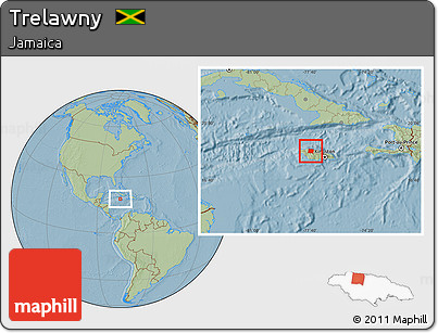 Savanna Style Location Map of Trelawny, hill shading