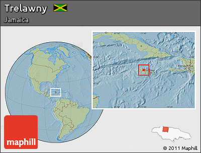 Savanna Style Location Map of Trelawny, hill shading