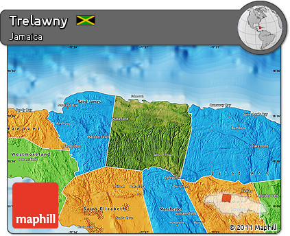 Satellite Map of Trelawny, political outside