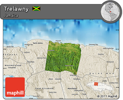 Satellite Map of Trelawny, shaded relief outside
