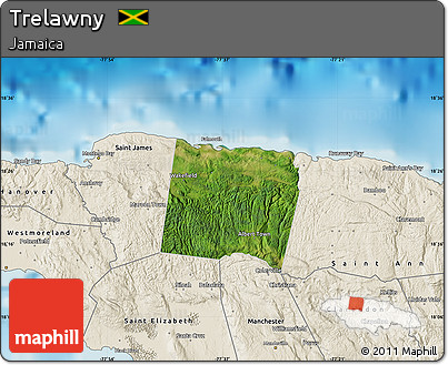 Satellite Map of Trelawny, shaded relief outside