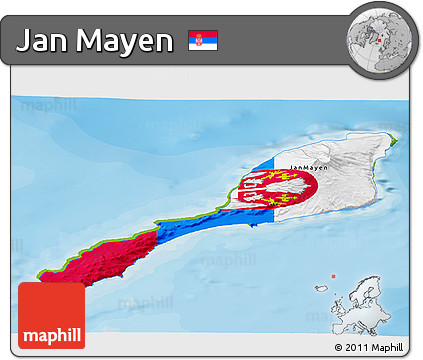 Flag 3D Map of Jan Mayen, physical outside, bathymetry sea, flag rotated