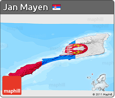 Flag 3D Map of Jan Mayen, single color outside, bathymetry sea, flag rotated