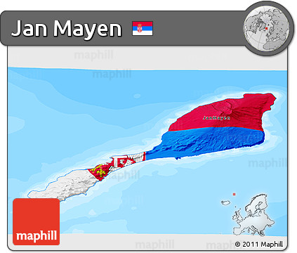 Flag 3D Map of Jan Mayen, single color outside, bathymetry sea