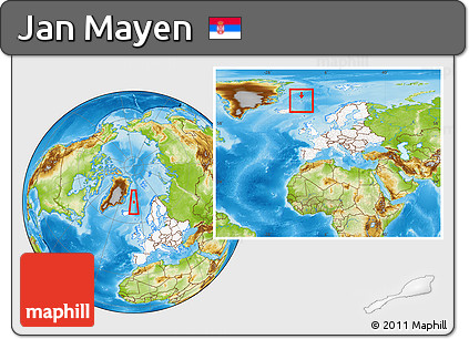 Physical Location Map of Jan Mayen, highlighted continent, within the entire continent