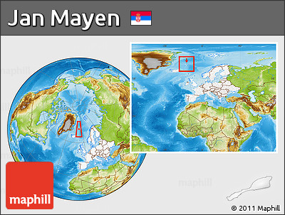 Physical Location Map of Jan Mayen, highlighted continent, within the entire continent