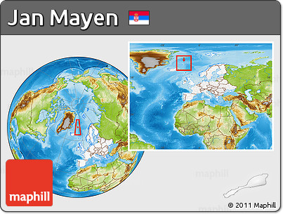Physical Location Map of Jan Mayen, highlighted continent, within the entire continent
