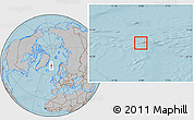 Political Location Map of Jan Mayen, gray outside, hill shading