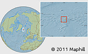 Political Location Map of Jan Mayen, savanna style outside, hill shading