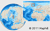 Shaded Relief Location Map of Jan Mayen, within the entire continent
