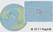 Shaded Relief Location Map of Jan Mayen, savanna style outside, hill shading