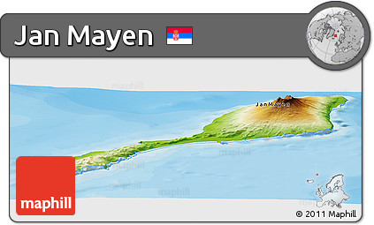 Physical Panoramic Map of Jan Mayen, single color outside, bathymetry sea, shaded relief sea