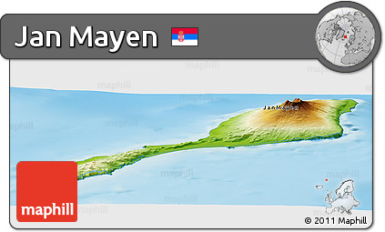 Physical Panoramic Map of Jan Mayen, single color outside