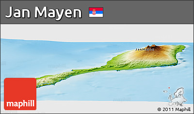 Physical Panoramic Map of Jan Mayen, single color outside