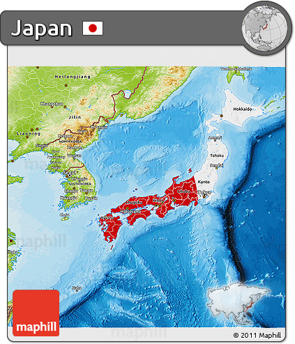 Flag 3D Map of Japan, physical outside, bathymetry sea