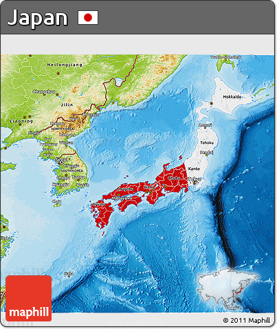 Flag 3D Map of Japan, physical outside, bathymetry sea