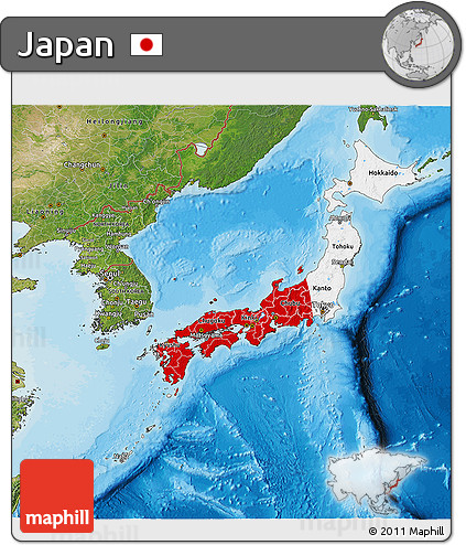 Flag 3D Map of Japan, satellite outside, bathymetry sea