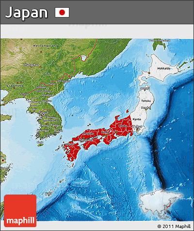 Flag 3D Map of Japan, satellite outside, bathymetry sea