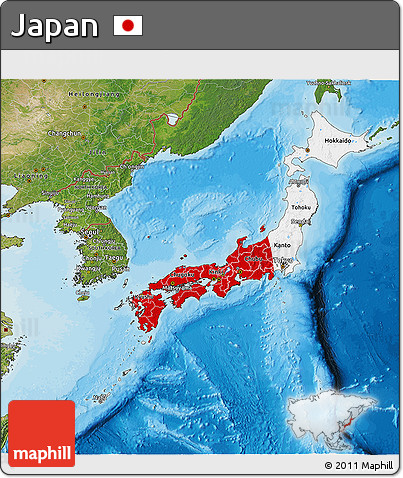 Flag 3D Map of Japan, satellite outside, bathymetry sea