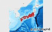 Flag 3D Map of Japan, single color outside, bathymetry sea, flag centered