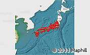 Flag 3D Map of Japan, single color outside, satellite sea, flag centered