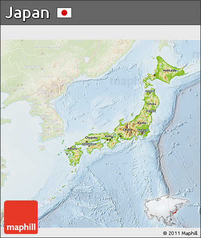 Physical 3D Map of Japan, lighten