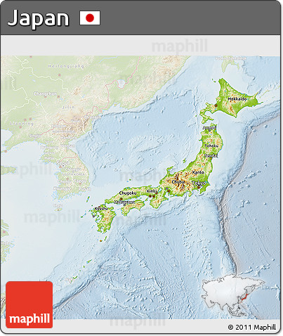 Physical 3D Map of Japan, lighten