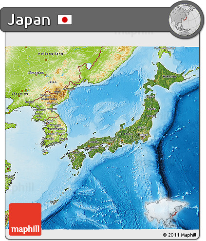 Satellite 3D Map of Japan, physical outside