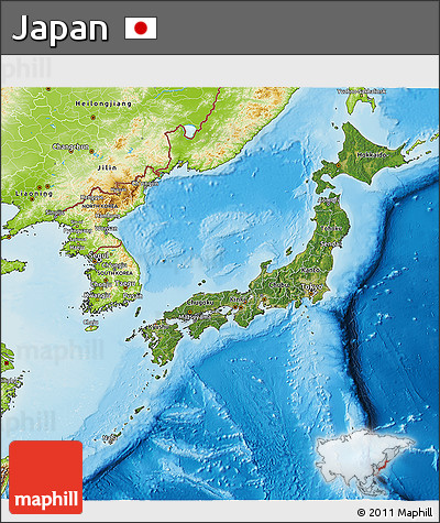 Satellite 3D Map of Japan, physical outside