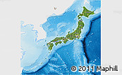 Satellite 3D Map of Japan, single color outside, shaded relief sea