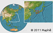 Satellite Location Map of Hiroshima, within the entire country