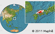 Satellite Location Map of Hiroshima, highlighted parent region